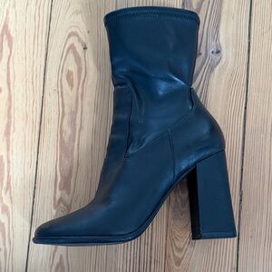 Mango MNG Black Leather Women's Square Toe Boots Heels / Size EU 36